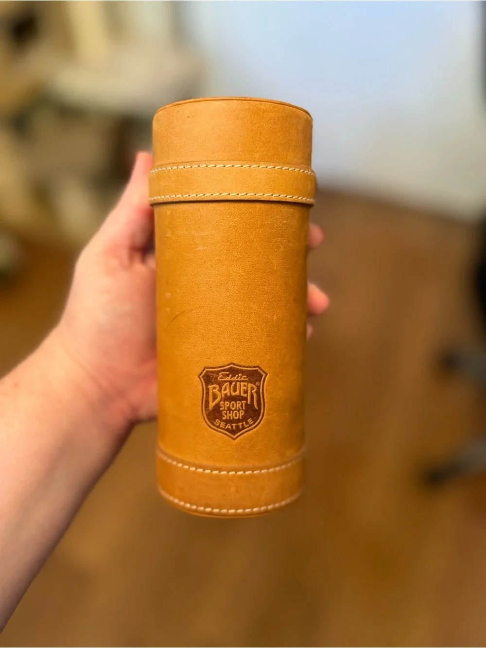 Eddie Bauer Leather Travel Bar Set- Flasks, Stir, and Collapsable Cup